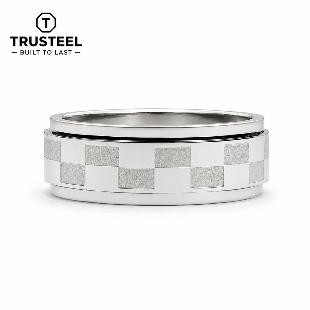 316l stainless steel spinner rings checkered men’s women’s size 10